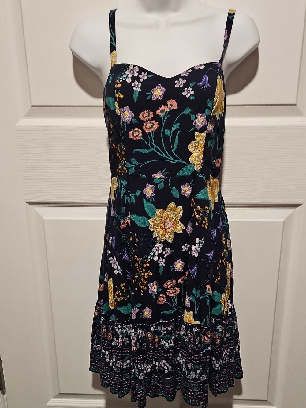 Floral Sleeveless Sundress - Navy with Yellow & Green Floral Print
